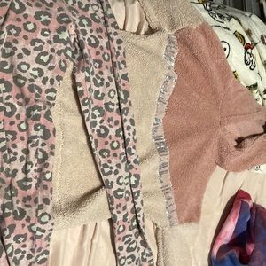 pink and light pink hoodie with pink and light pink cheetah print pants